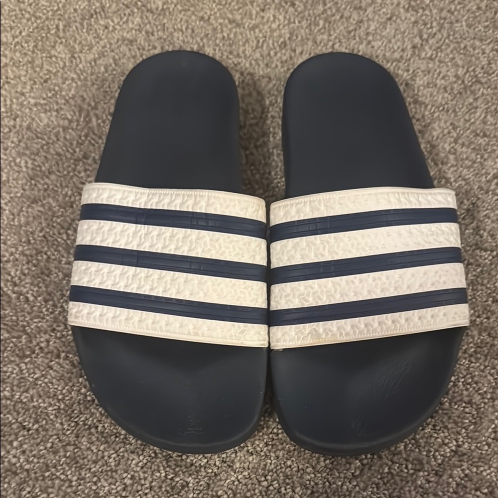 Adidas Navy and White Slide Sandals